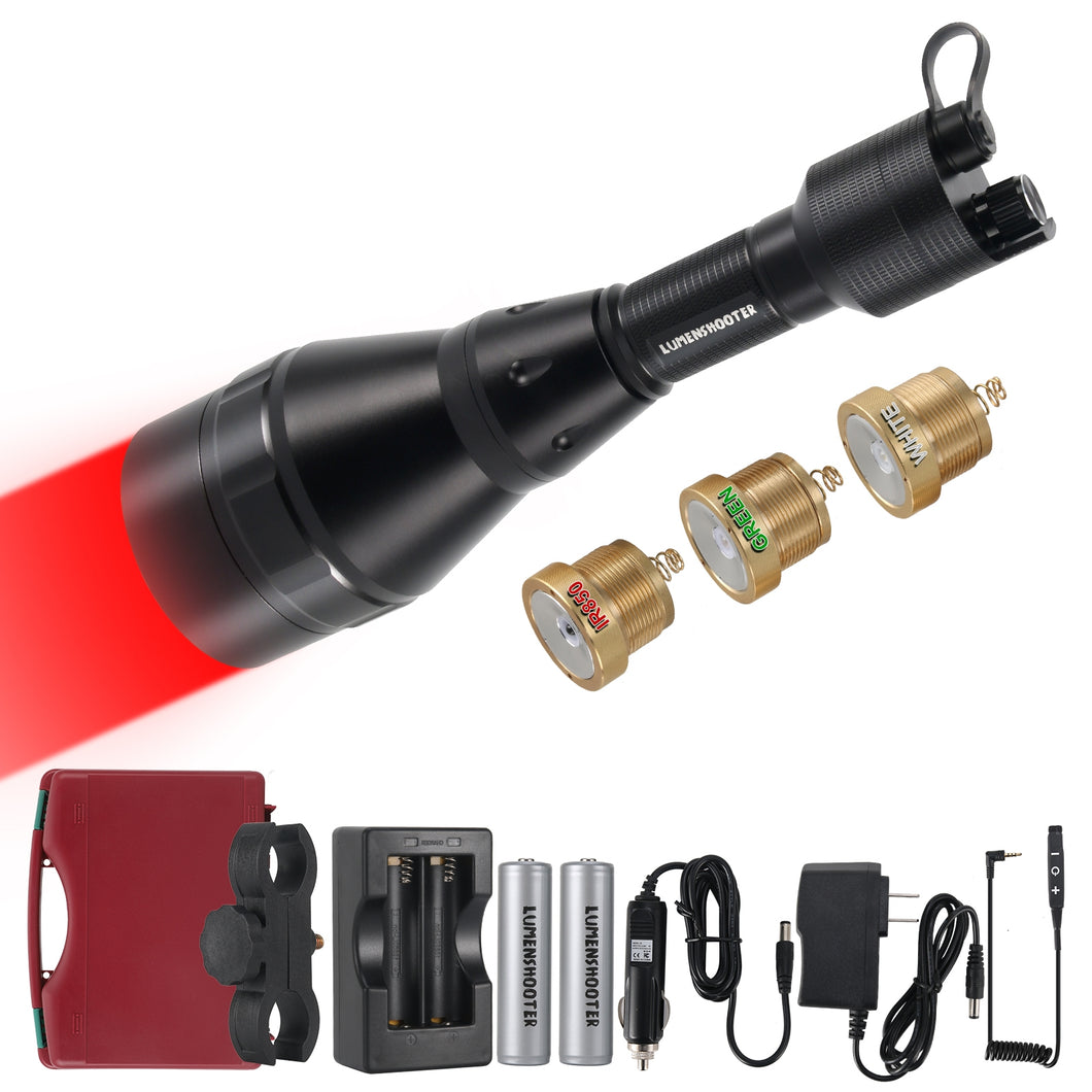 LUMENSHOOTER D8A Dimmable Hunting Light Flashlights Kit, Green Red White Infrared 850nm
