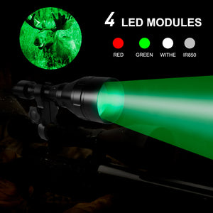 LUMENSHOOTER D8A Dimmable Hunting Light Flashlights Kit, Green Red White Infrared 850nm
