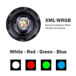 LUMENSHOOTER C4 3AAA Multicolor Flashlight, Zoomable Green Red Blue White Tactical Flashlights (Batteries Not Included)